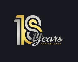 18 Year Anniversary Celebration with Handwriting Silver and Gold Color for Celebration Event, Wedding, Greeting card, and Invitation Isolated on Dark Background vector