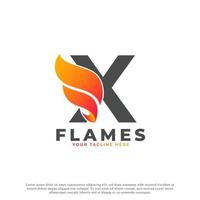 llama con diseño de logotipo de letra x. plantilla de logotipo de vector de fuego