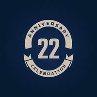 22 Year Anniversary Celebration with Golden Color for Celebration Event, Wedding, Greeting card, and Invitation Isolated on Blue Background vector