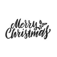 Hand drawn elegant modern brush lettering of Merry Christmas with holly isolated on white background. Vector illustration.