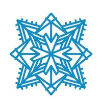 Big blue snowflake icon vector on white background. Single symmetric vector flat illustration
