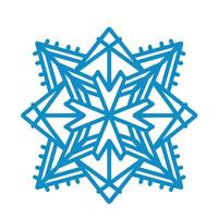 Big blue snowflake icon vector on white background. Single symmetric vector flat illustration