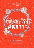 Christmas party a4 poster. Greeting card with a festive wreath with snowflakes. Design Elements. Vector illustration