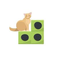 Cat tree with green cat house. Cat toys. Vector illustration isolated on white background.