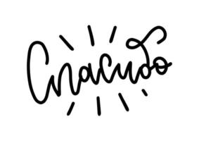 gracias - frase escrita a mano en ruso. letras lineales personalizadas con rayos para su diseño. se puede imprimir en tarjetas de felicitación, papel, pancartas, diseños textiles, etc. vector