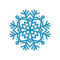 Big blue snowflake icon vector on white background. Single symmetric vector flat illustration