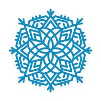Big blue snowflake icon vector on white background. Single symmetric vector flat illustration