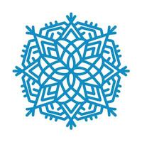 Big blue snowflake icon vector on white background. Single symmetric vector flat illustration