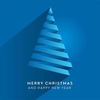 Simple vector christmas tree made from paper stripe - original new year card. Volume blue paper cut fir like arrow with shadow.