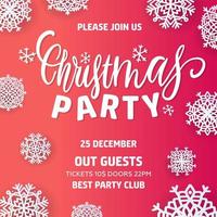Merry Christmas party invitation and Happy New Year Party Invitation Card Christmas Party poster. Holiday design template Christmas decoration with paper cut snowflakes vector