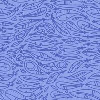 Seamless pattern with feathers in linear doodle style. vector