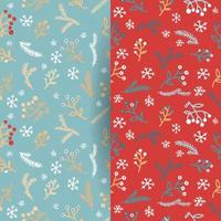 Set of floral Christmas seamless pattern. Digital hand drawn of winter elements Red berry,snow and christmas pine branches in the clean doodle and modern surface pattern. vector