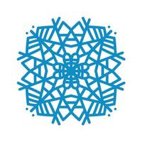 Big blue snowflake icon vector on white background. Single symmetric vector flat illustration