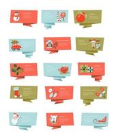 Set of Christmas ribbon banners. Flat vector backgrounds with hand drawn Xmas cute illustration.