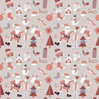 doodle feliz navidad de patrones sin fisuras con santa claus, pájaro, dulces y juguetes. patrón transparente para fondos de pantalla, rellenos de patrones, fondos de páginas web. ilustración vectorial dibujada a mano plana.