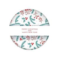 Christmas invitation or greeting card in paper cut style. Merry Christmas and New Year. Pattern with branches and berries. Layered concept with shadows. vector