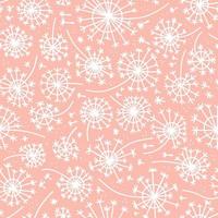 Stylized dandelions seamless pattern with white lines on pastel pink background. Minimal flat vector illustration in doodle style for fabric and fashion design