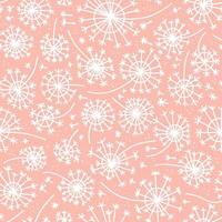 Stylized dandelions seamless pattern with white lines on pastel pink background. Minimal flat vector illustration in doodle style for fabric and fashion design