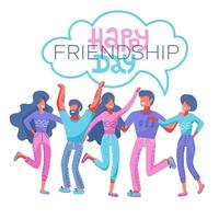 Happy friendship day greeting card with diverse friend group of people hugging together for special event celebration. EPS10 vector. vector