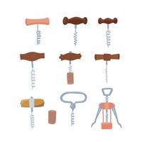 Corkscrew icons set. Flat collection of cork screw for vine bottles vector illustrations isolated on white