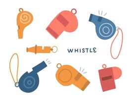 Whistle icon set. Flat hand drawn collection of whistle icons for web design isolated on white background. Vector design.