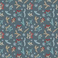 Red berry,snow and christmas pine branches seamless pattern. Digital hand drawn of winter elements in the clean doodle and modern surface pattern. vector