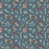 Red berry,snow and christmas pine branches seamless pattern. Digital hand drawn of winter elements in the clean doodle and modern surface pattern. vector