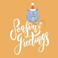 New year and Christmas background with rat - symbol of the year. Simple illustration of round mouse for the greeting card with holiday text Season's greetings vector