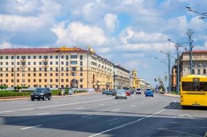 Minsk, Belarus, July 26, 2020 Independence Avenue with Socialist Classicism Stalin Empire style buildings in Minsk photo