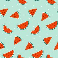 Seamless pattern with watermelon pieces. Colorfull summer backdrop for textile and wrapping paper. Watermelon slices on the green background. Vector flat hand drawn illustration.