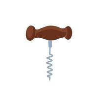Wine bottle opener isolated corkscrew color flat icon. Vector twisted spin to open wine with red wooden handle. Object to uncork drinks and beverages, metal kitchenware utensil, winery twisted tool.