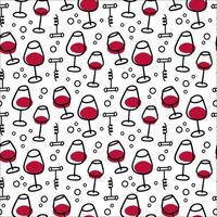 Red Wine glasses seamless pattern. Hand drawn doodle vector in linear minimalistic style for textiles, wrapping paper, print.