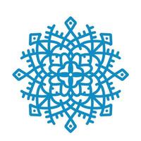 Big blue snowflake icon vector on white background. Single symmetric vector flat illustration