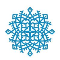 Big blue snowflake icon vector on white background. Single symmetric vector flat illustration