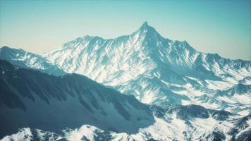 panoramic mountain view of snow capped peaks and glaciers video