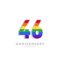 Celebración del aniversario de 46 años con el color del arco iris para el evento de celebración, la boda, la tarjeta de felicitación y la invitación aislada en el fondo blanco vector