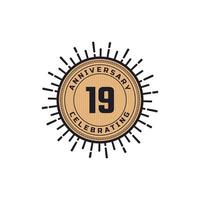 Vintage Retro 19 Year Anniversary Celebration with Firework Color. Happy Anniversary Greeting Celebrates Event Isolated on White Background vector