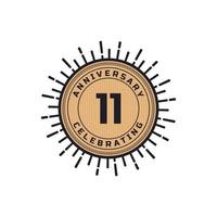 Vintage Retro 11 Year Anniversary Celebration with Firework Color. Happy Anniversary Greeting Celebrates Event Isolated on White Background vector