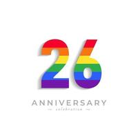 Celebración del aniversario de 26 años con el color del arco iris para el evento de celebración, la boda, la tarjeta de felicitación y la invitación aislada en el fondo blanco vector