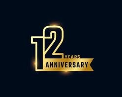 12 Year Anniversary Celebration with Shiny Outline Number Golden Color for Celebration Event, Wedding, Greeting card, and Invitation Isolated on Dark Background vector