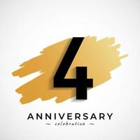 4 Year Anniversary Celebration with Gold Brush Symbol. Happy Anniversary Greeting Celebrates Event Isolated on White Background vector