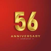 Celebración del aniversario de 56 años con color dorado brillante para eventos de celebración, bodas, tarjetas de felicitación y tarjetas de invitación aisladas en fondo rojo vector