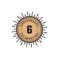 Vintage Retro 6 Year Anniversary Celebration with Firework Color. Happy Anniversary Greeting Celebrates Event Isolated on White Background vector