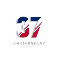 37 Year Anniversary Celebration with White Slash in Red and Blue American Flag Color. Happy Anniversary Greeting Celebrates Event Isolated on White Background vector