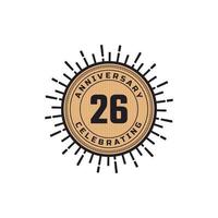 Vintage Retro 26 Year Anniversary Celebration with Firework Color. Happy Anniversary Greeting Celebrates Event Isolated on White Background vector