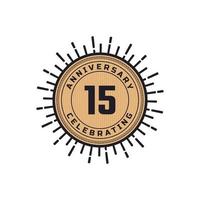Vintage Retro 15 Year Anniversary Celebration with Firework Color. Happy Anniversary Greeting Celebrates Event Isolated on White Background vector