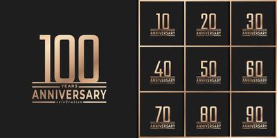 Set of Year Anniversary Celebration with Thin Number Shape Golden Color for Celebration Event, Wedding, Greeting card, and Invitation Isolated on Dark Background vector