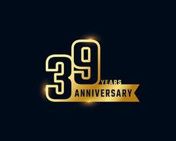 39 Year Anniversary Celebration with Shiny Outline Number Golden Color for Celebration Event, Wedding, Greeting card, and Invitation Isolated on Dark Background vector