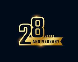 28 Year Anniversary Celebration with Shiny Outline Number Golden Color for Celebration Event, Wedding, Greeting card, and Invitation Isolated on Dark Background vector