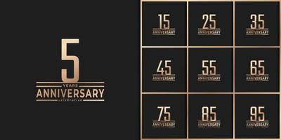 Set of Year Anniversary Celebration with Thin Number Shape Golden Color for Celebration Event, Wedding, Greeting card, and Invitation Isolated on Dark Background vector